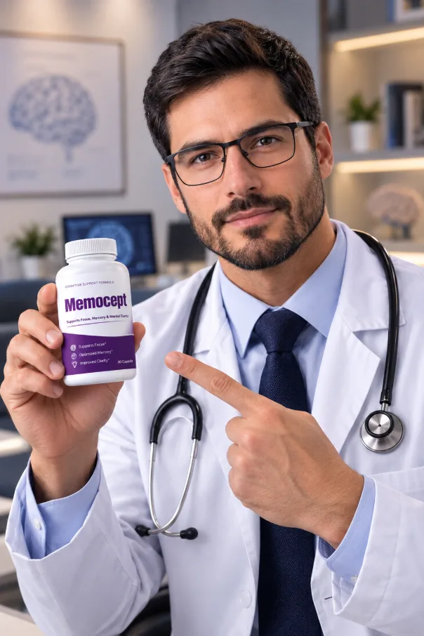 Doctor holding a bottle of MemoCept
